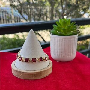 Gold-Tone Bracelet with Red Gemstone Links